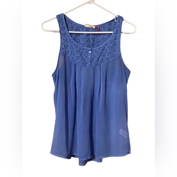 Y2K SO Embroidered Babydoll Top Womens Medium Blue Sheer Boho Cottagecore Hippie - Picture 1 of 16